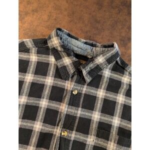 Lincoln Outfitters Mens XL Casual Dress Shirt Black Grey White Plaid Button Down